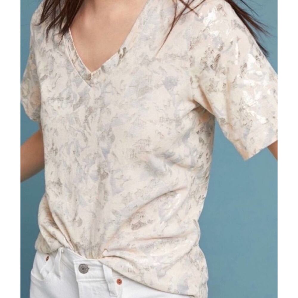 Sol Angeles x Anthropologie Shirt Short‎ Sleeve V neck Metallic Gold Size XS